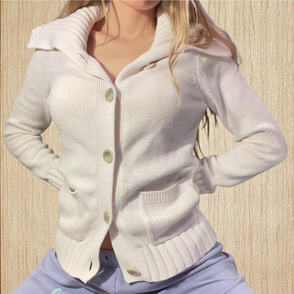 Ann Taylor button up cardigan with ribbed collar